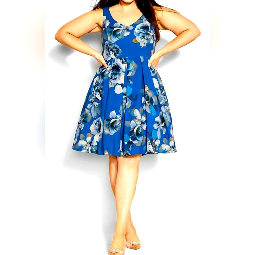 City chic women’s plus size Monaco blue floral print formal dress size XXL